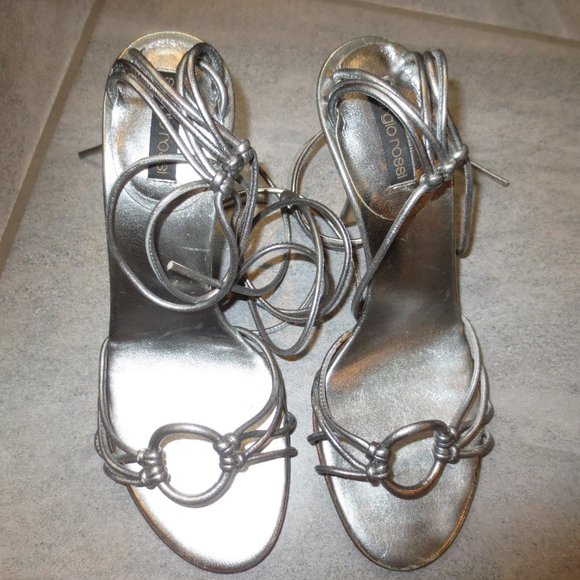 LAST CHANCE  SERGIO ROSSI Silver Leather Laces High Heel Sandal - Picture 9 of 10